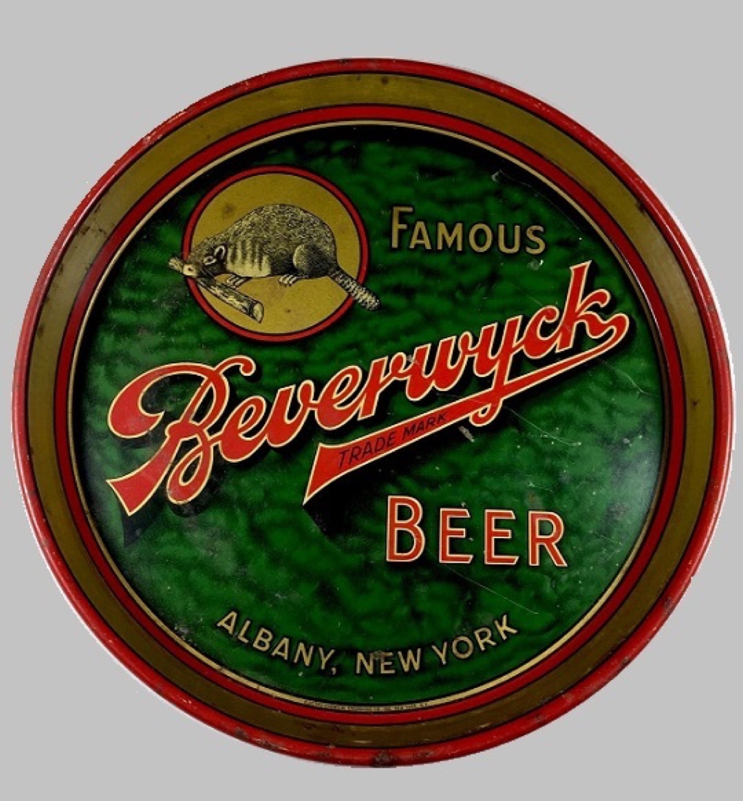 Round metal serving tray advertising the Beverwyck Brewing Company of Albany
